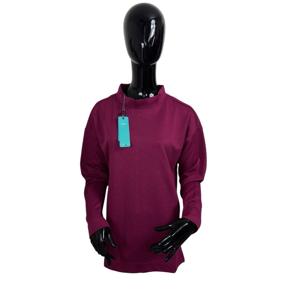 Leveler The Chase Women's Large Burgundy Mock Neck Long Sleeve Ribbed Top